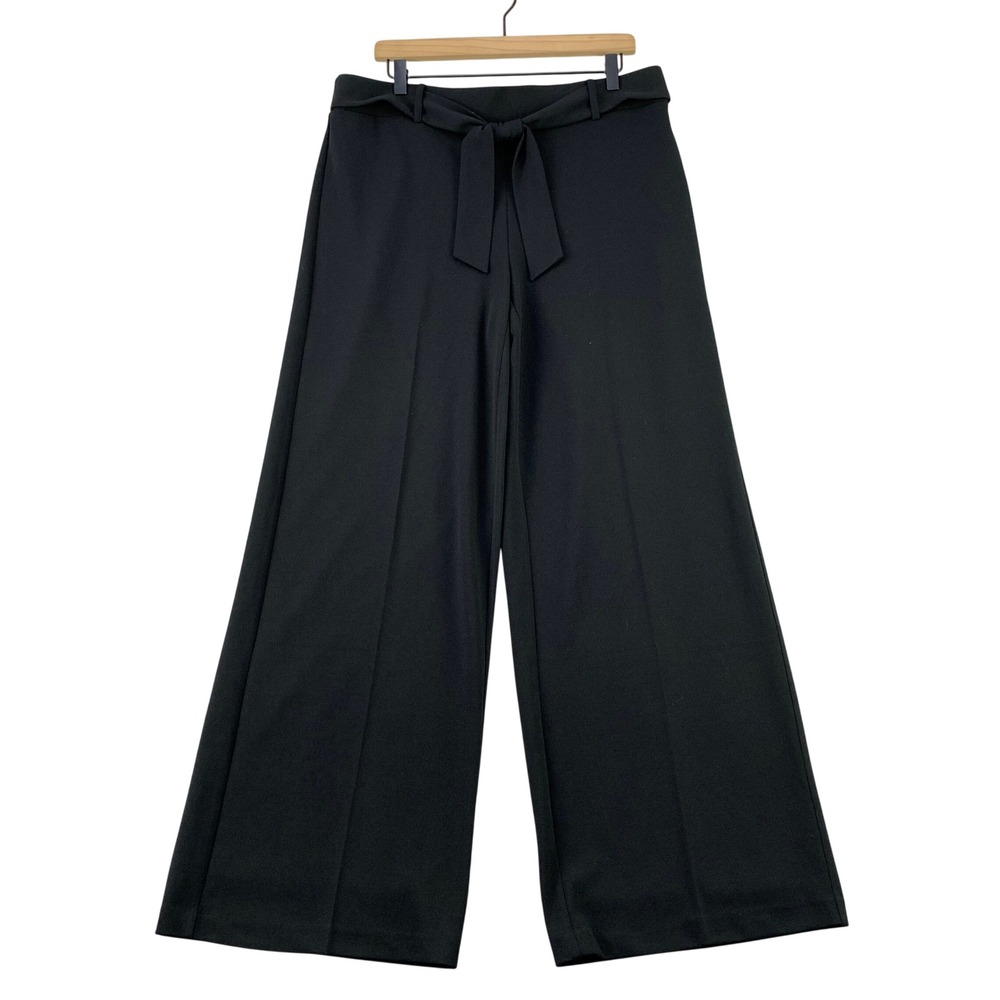 NYCC New York Clothing Co Wide Leg Pants Women 14 Black Tie Waist Trousers